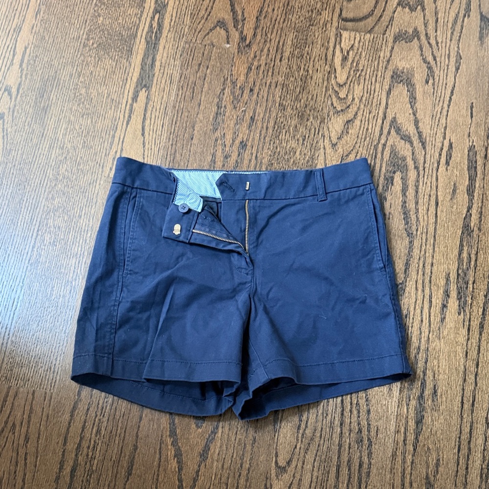 J. Crew Factory Navy High-Waist Cotton Blend Shorts